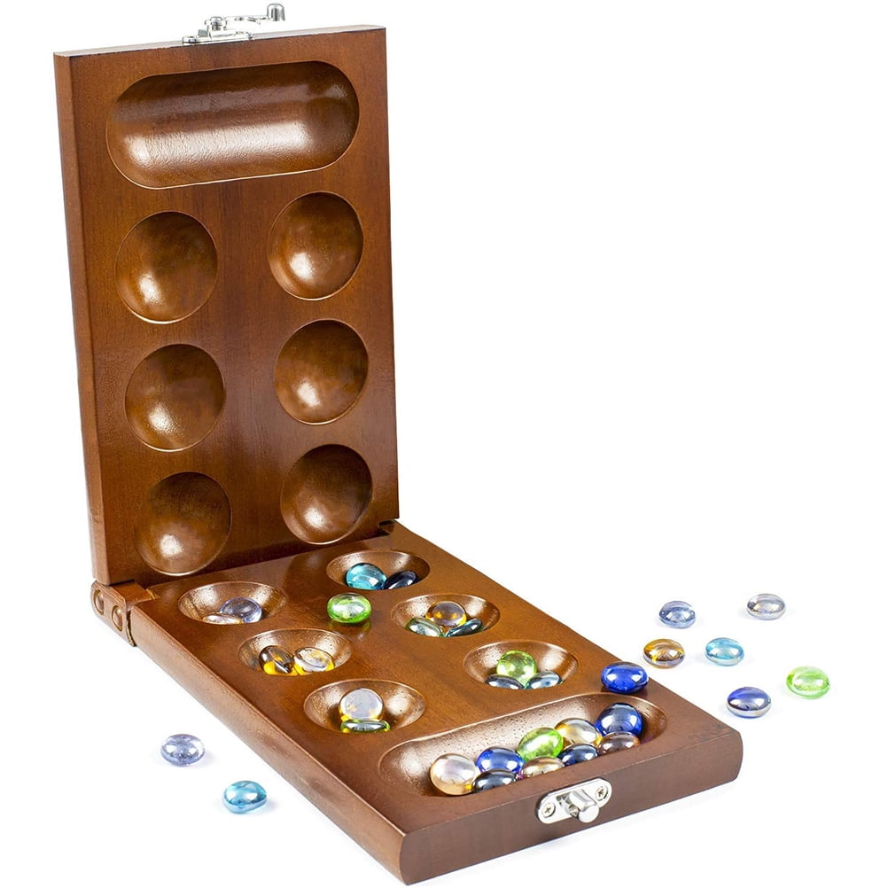 Toy Kids Mancala Board Game with Stones Folding Game Board Children Board Game Travel Family Game