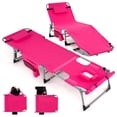thumbnail image 1 of Gymax Outdoor Folding Chaise 5-Position Lounge Chair w/ Face Hole & Adjustable Footrest Pink, 1 of 10