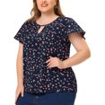 thumbnail image 1 of Unique Bargains Women's Plus Size Floral Chiffon Flared Sleeve Blouses, 1 of 6