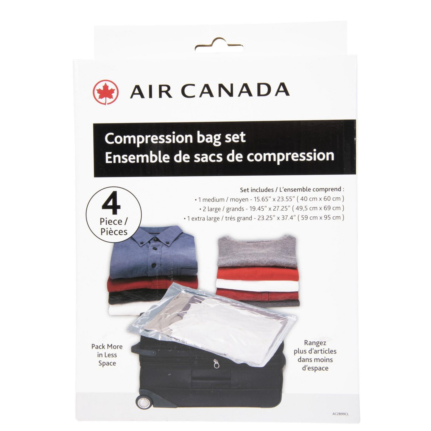 Air Canada 4pc Compression Packing Bag Set Zipper