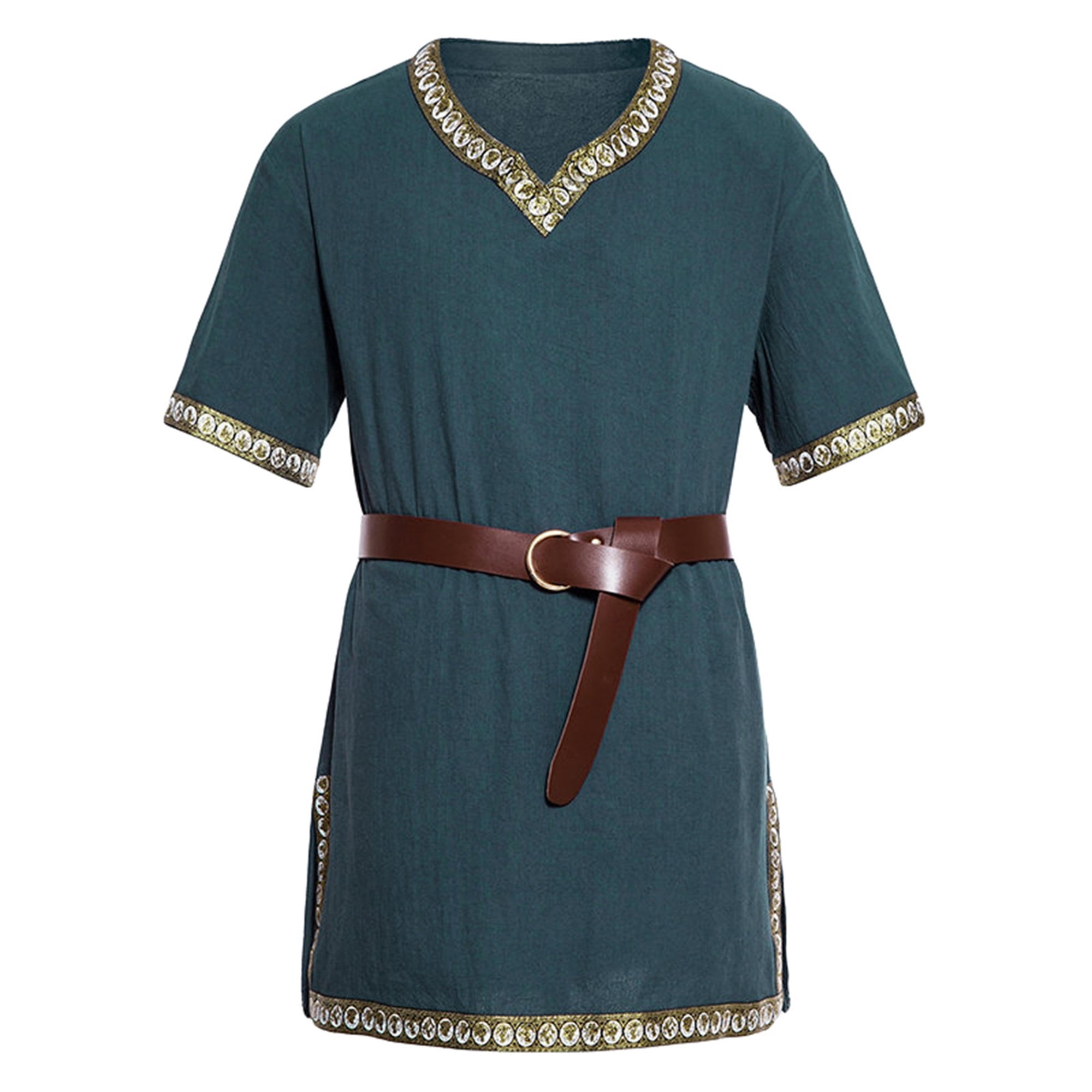 Kmbangi Costume Médiéval pour Hommes Tunique Renaissance Templar Chevalier Viking Pirate Guerrier Vintage, Hauts de Fête Cosplay Halloween
