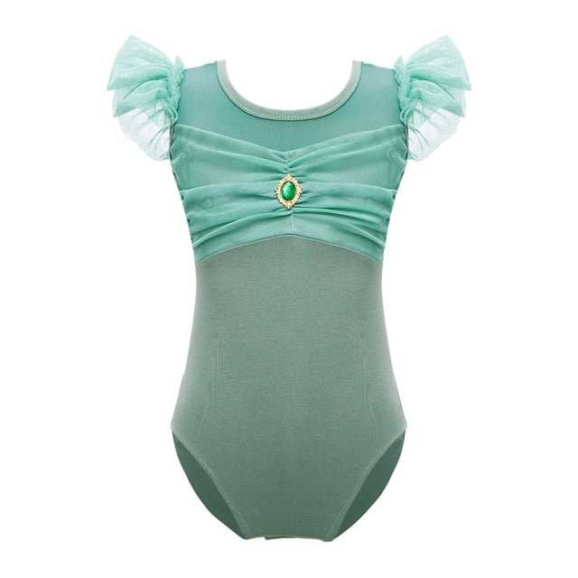 CHUANK Kids Girls Ballet Dance Gymnastics Leotard Tutu Ruffle Sleeve Ruched Mesh Bodysuit Ballerina Dancing Class Performance Dancewear
