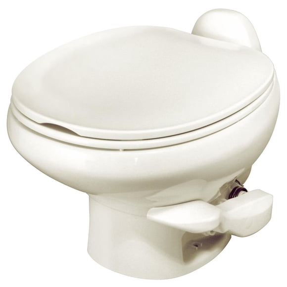 Thetford Toilette 42063 Aqua Magic Style II; Permanent; Profil Bas; Siège Rond avec Hauteur de Siège de 12 Pouces; Commande d'Affleurage à Pédale; Affleurage Complet de la Cuvette; Os; Sans Pulvérisateur à Main Économiseur d'Eau