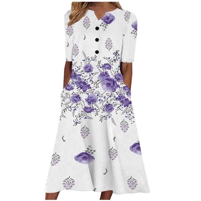 Pisexur Women's Plus Size Dress Floral Wrap V Neck Slit A Line Flutter Sleeve Swing Belted Maxi Dress