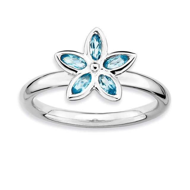 Bague Fleur Topaze Bleue en Argent Sterling Stackable Expressions Taille 8