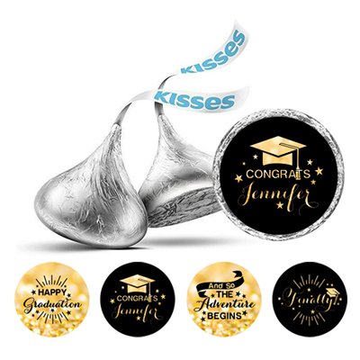 Darling Souvenir 190 Pcs Graduation Theme Custom Stickers for chocolate Candy Labels-Black & Glitter Gold