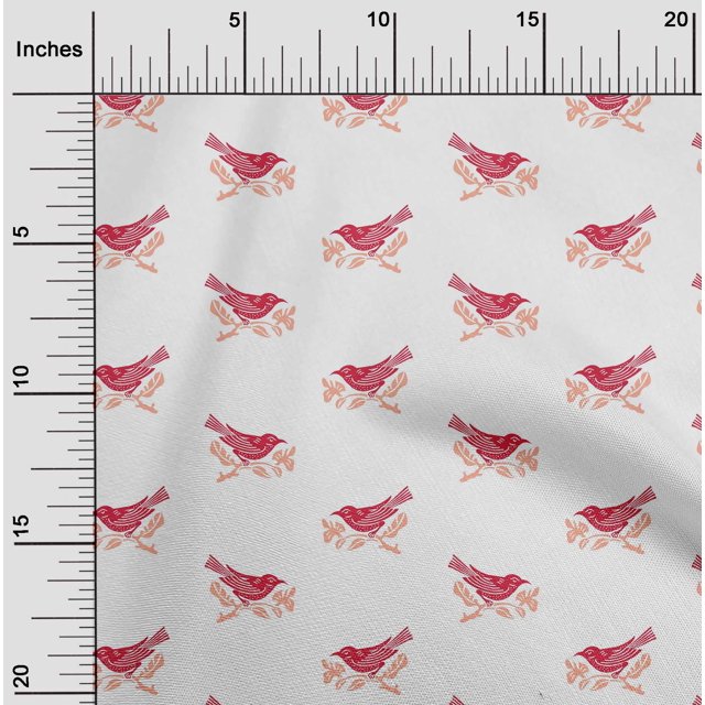oneOone Cotton Poplin Fabric Branch & Bird Block Printed Craft Fabric BTY 42 Inch Wide