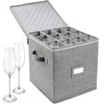 thumbnail image 1 of LotFancy Champagne Flute Storage Container, Hard Shell, Stackable, 12" Tall Wine Glass Storage Box with Dividers & Handles, Stemware, Crystal Glassware, Drinkware Case for Moving,, 1 of 8