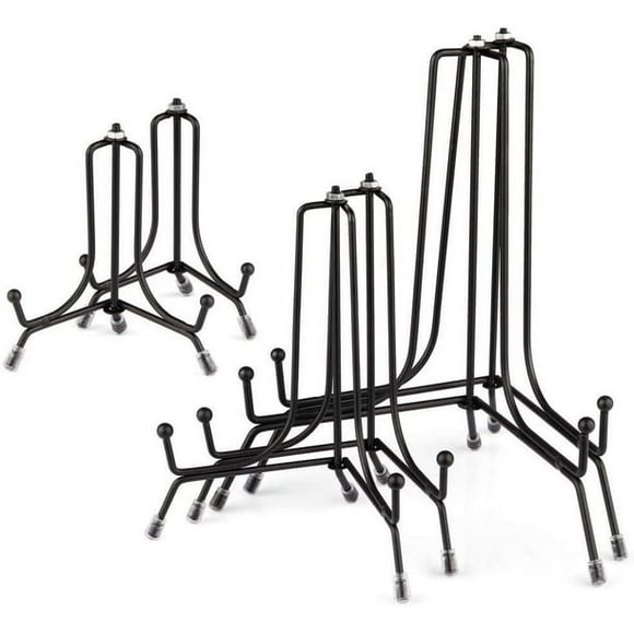 Mocoosy 6 Pack 3 Size Upgraded Anti-Slip Plate Stands for Display, 4 6 8 inch Plate Holder Display Stand, Black Metal Picture Stand Easel for Display Decorative Plate, Book, Photo Holder and Table Art
