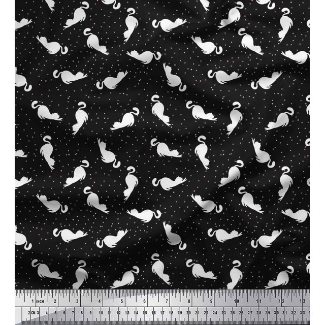 Soimoi Tissu Popeline de Coton Imprimé Floral & Chat au Mètre 56 Pouces de Large