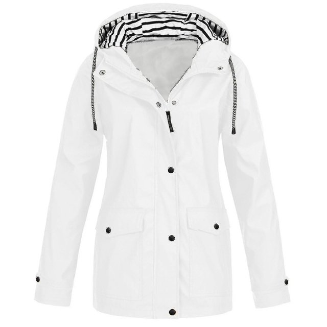 Women Solid Rain Jacket Outdoor Plus Size Waterproof Hooded Raincoat Windproof