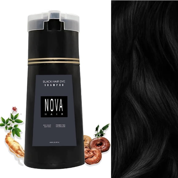 Nova Hair Dye Shampoo, Nova Hair Instant Dye Shampoo for Men & Women, Nova Hair Dye Shampoo, Nova Hair Color Shampoo for Gray Hair Coverage (Black)
