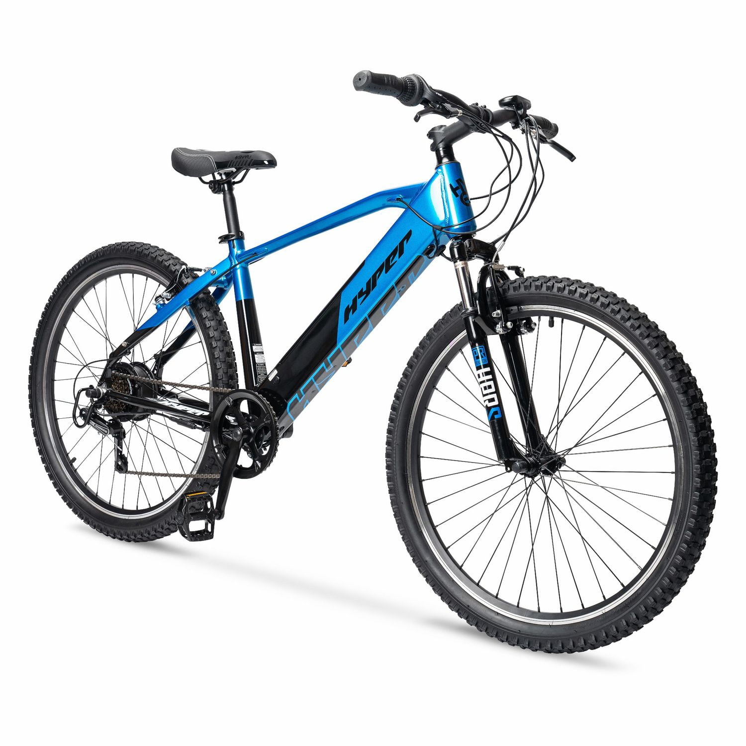 Hyper Bicycles 26" 36V Electric Mountain Bike for Adults, Pedal-Assist, 250W E-Bike Motor, Blue