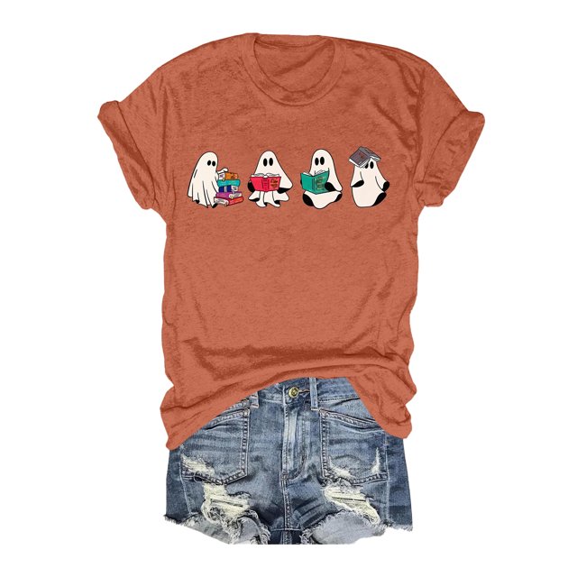 LUOGENLI T-shirts pour Femme pour Femmes T-Shirt à Manches Courtes à Imprimé Floral à la Mode pour Célébration de Jour / Haut à Col Rond T-shirts pour Femmes T-shirts Graphiques T-shirts Vintage de la Saint-Valentin Orange G