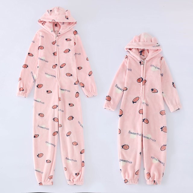 Solid Color Parent-Child Suit, Long Sleeve Family Pajamas Set, Round Neck Zipper Hoodie