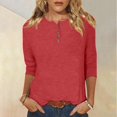 thumbnail image 2 of Yuyuzo Womens 3/4 Sleeve Tops Basic Button Crew Neck Solid Color Loose Fitted Tunics Tee Blouses, 2 of 5
