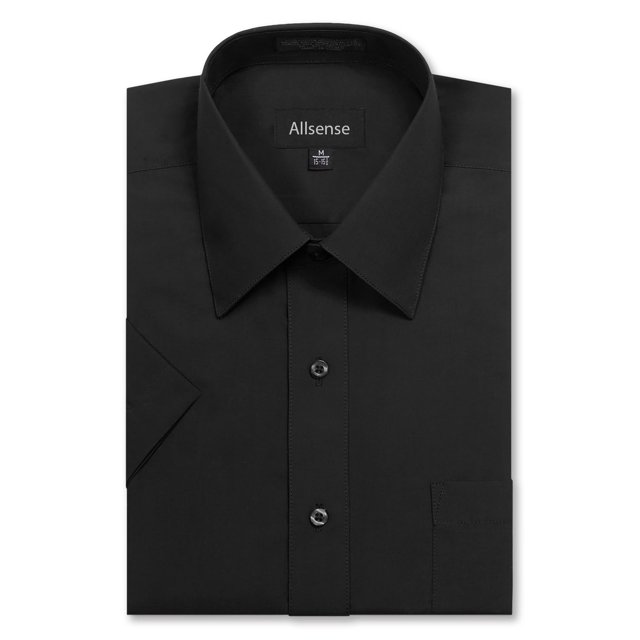 Allsense Chemise Habillée pour Hommes, Coupe Régulière, Manches Courtes Formelles, Noire, Col 20.5 Pouces, 4TG
