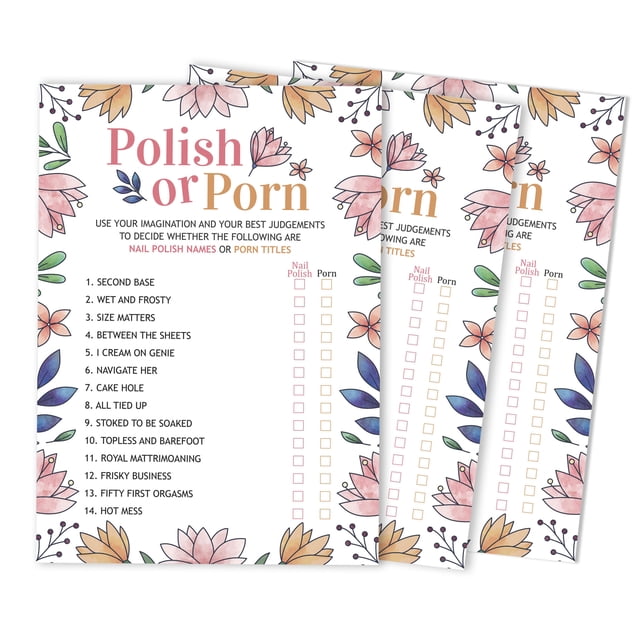 Inkdotpot 50-Pack Bulk Party ActivityGame Polish Or PornGameCards FloralBachelorette Party Bridal Shower Collection