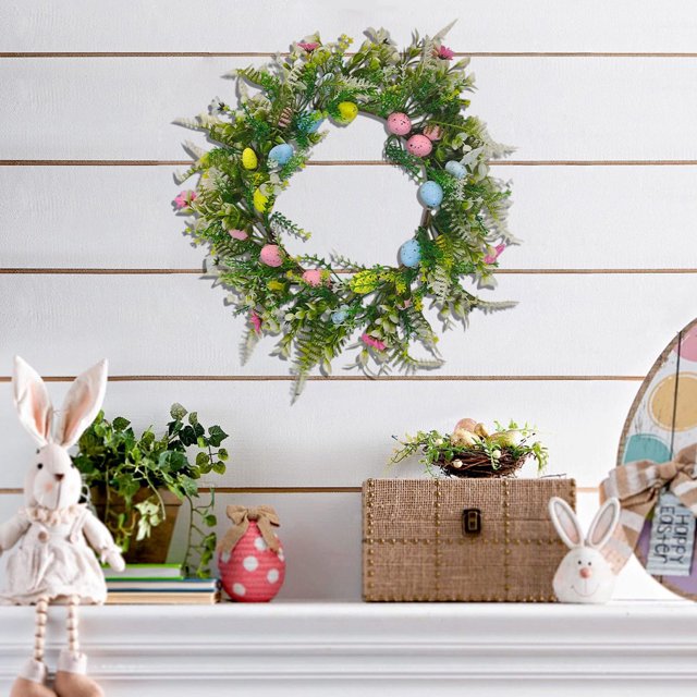 Boovnll Easter Wreath, 18" Easter Eggs Wreath, Spring Wreath, Green Easter Wreaths for Front Door, Spring, Wall, Window, Easter Decor, Easter Decorations