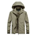 thumbnail image 1 of Veste de Pluie Imperméable pour Hommes, Légère, avec Capuche et Fermeture Éclair, pour Extérieur, Randonnée, Course, L, Kaki, 1 of 3