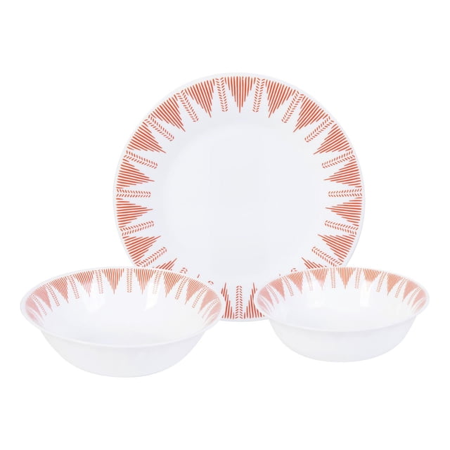 Ultra By Gibson Piper Point 12 Piece Double Bowl Dinnerware Set, Red, Opal Glass