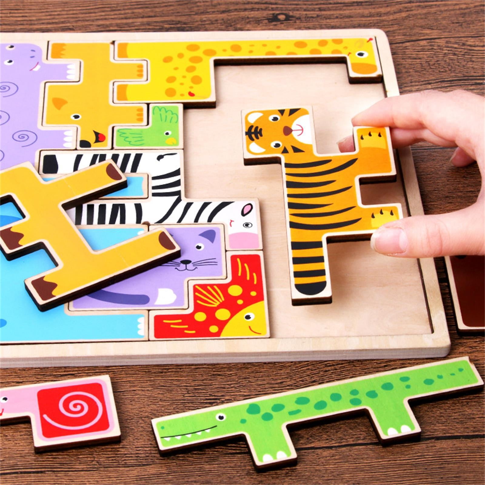 EGNMCR Kids Baby Wooden Cute Cognition Puzzle Learning Educational Toy Wooden Puzzle Birthday Gifts for Kids