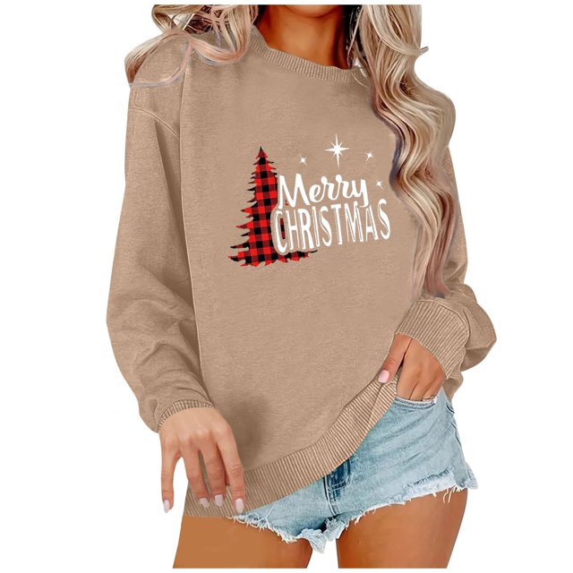 Pisexur Christmas Sweat-Shirt Décontracté à Manches Longues Col Rond pour Femmes, Pull Confortable et Ample, Imprimé Mode Festival Automne