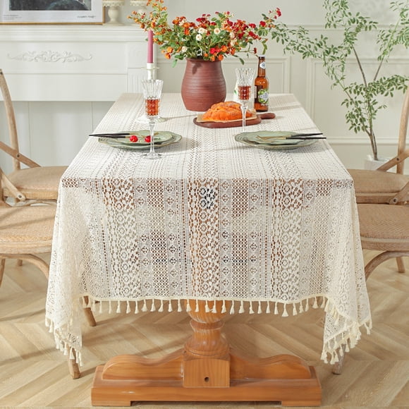 Nilvkv Pastorals Crochet Cover Tablecloth Woven Tablecloth Hollow Tablecloth Tassel Table Mat Holiday Gift Home Decoration