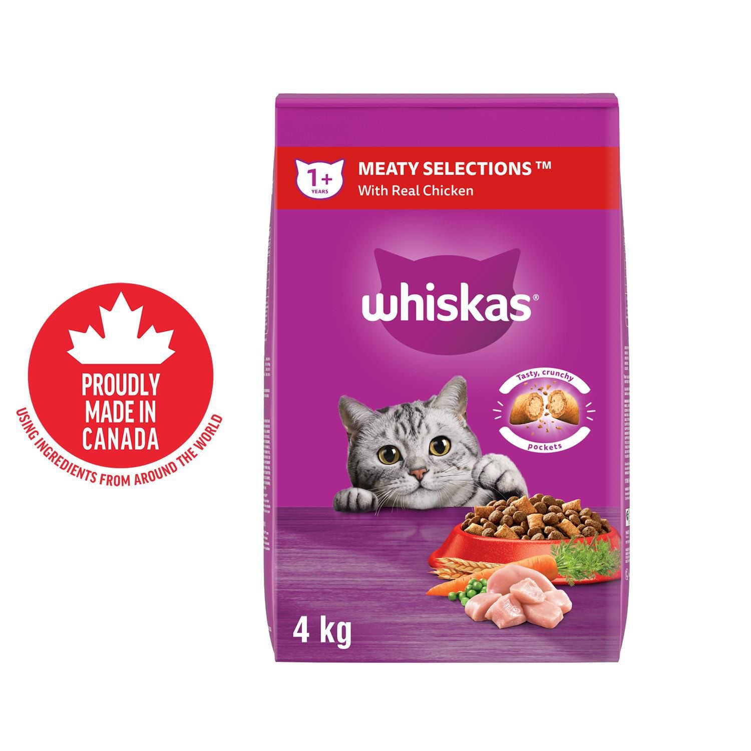 WHISKAS Nourriture Sèche pour Chat Adulte Sélections Carnées avec du Vrai Poulet 4kg