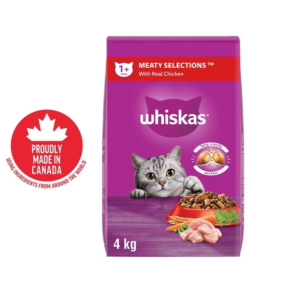 WHISKAS Nourriture Sèche pour Chat Adulte Sélections Carnées avec du Vrai Poulet 4kg