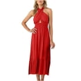 thumbnail image 1 of Robe d'Été pour Femmes à Col Licou Croisé Sans Manches, Couleur Unie, Découpes, Dos Nu, Fluide, Ligne A, Robe Maxi, 1 of 5