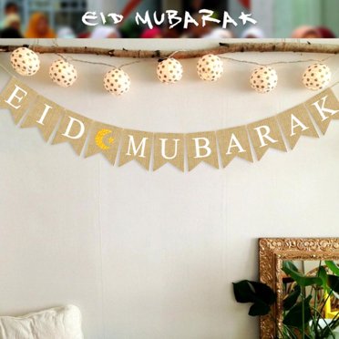 Bannière Eid Mubarak Bannière Suspendue de Célébration de l'Aïd Bannière Eid Mubarak Drapeau en Jute Décoration Bannière Suspendue de Célébration de l'Aïd pour Couloir Salon
