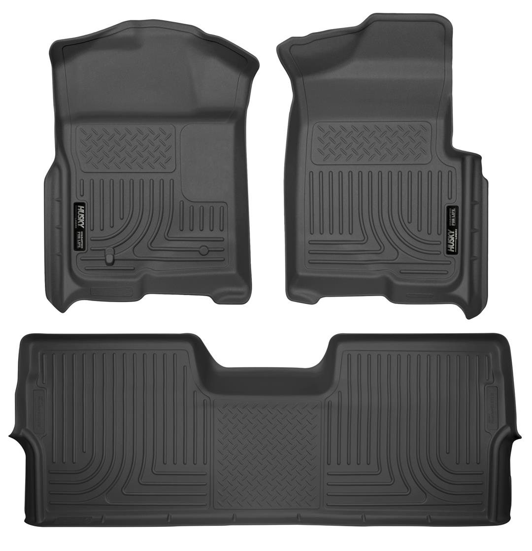 Fits 2009-2014 Ford F-150 Husky Liner Floor Liner 98331 WeatherBeater; Molded Fit; Smooth Arcing Ribs/Raised Heel Pad; Black; Rubber; 3 Piece