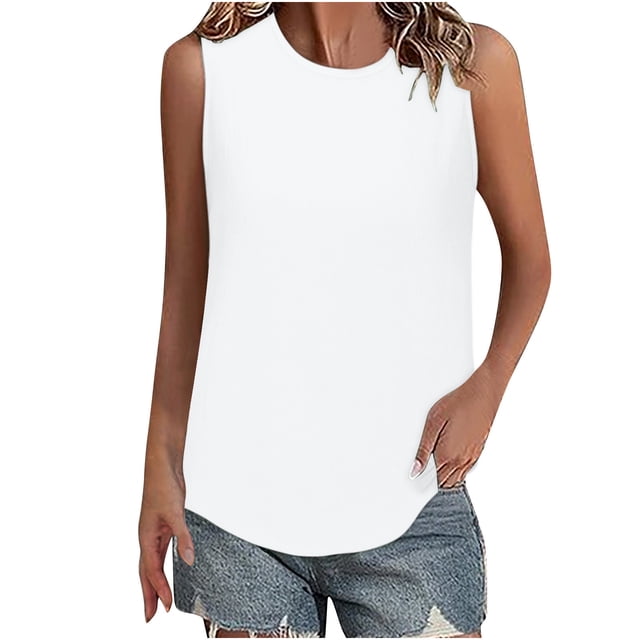 AherBiu Débardeurs Grande Taille pour Femmes Couleur Unie Sans Manches Col Rond Ample Chic Décontracté Basique Camis