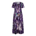 thumbnail image 4 of SMihono Robe Maxi Bohème d'Été pour Femmes Grande Taille Imprimé Teinture sur Nœuds Évasée Décontractée Robe d'Été Florale à Manches Courtes Femmes Robe pour Femmes Robe Mini Robe de Plage Évasée Robe d'Été, 4 of 8