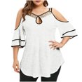 thumbnail image 1 of Yuyuzo Cold Shoulder Tops for Women Plus Size Ruffle Short Sleeve Shirts Keyhole V Neck Pleated Irregular Hem Blouses, 1 of 6
