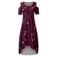 thumbnail image 3 of JULMCOMO Robes Grande Taille pour Femmes 5x Robe d'Été à Épaules Dénudées pour Invitée de Mariage Tendance à Imprimé Floral à Manches Courtes Col Ras du Cou Longue Robe Violet 5TG, 3 of 6