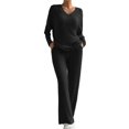 thumbnail image 2 of Womens Sweatsuits Sets Long Sleeve Crewneck Top Wide Leg Pants Two Piece Outfits Lounge Matching Set with Pockets Black M, 2 of 8