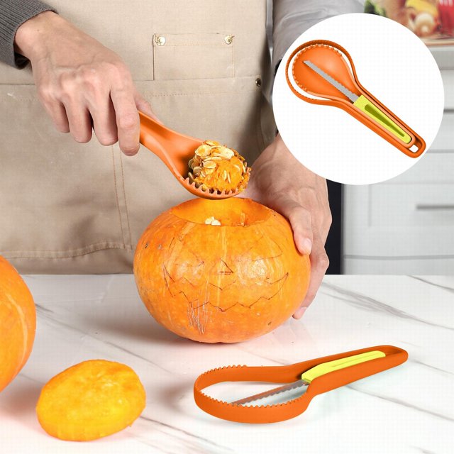 Oleegame 1PC 3 In 1 Nesting Pumpkin Tool Set Halloween Pumpkin Carving Kit For Beginners And Pros For Halloween Door Decorations Orange