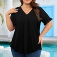 thumbnail image 4 of Besolor Plus Size Tops for Women 2025 V Neck Ruffle Short Sleeve Shirts Casual Loose Flowy Summer Blouse Tees, 4 of 6