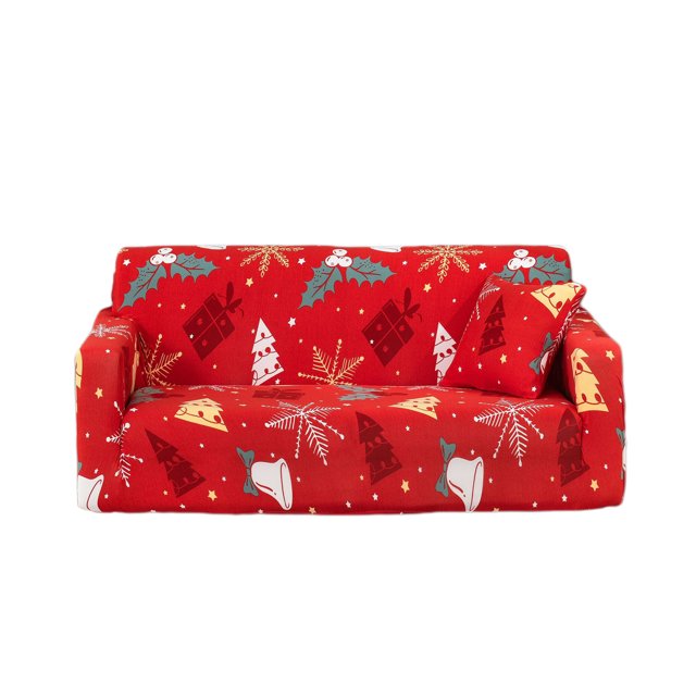 Birdeem Christmas Printed Sofa Cover Santa Claus Elastic Couch Cover Machine Washable Christmas Theme Red Sofa Slipcover for Living Room Festive Sofa Protector