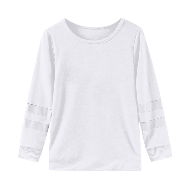 PMVFHDE Hauts d'Été pour Fille Hauts d'Été pour Fille T-Shirts d'Été pour Fille 2025 T-Shirts pour Fille Tunique T-Shirt pour Fille T-Shirt à Manches Longues pour Filles Haut à Col Rond pour Enfants T-Shirt pour Filles Blanc, 5-6 Ans
