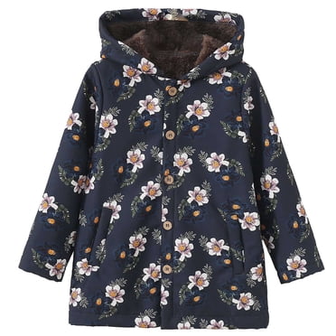 LYHaoo Toddler Boys Girls Winter Prints Coat Hooded Jacket Wear Fleece Thicken Windproof Zipper Warm Outwear Warm Coat Blue Sizes 4-5 Years