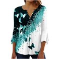 thumbnail image 2 of T-Shirt à Manches Courtes Imprimé Floral Top Dames Bleu L, 2 of 5