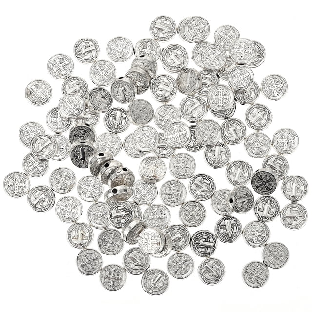 About 100pcs Round Beads Alloy Crucifix Jesus DIY Jewelry Making Spacer Beads