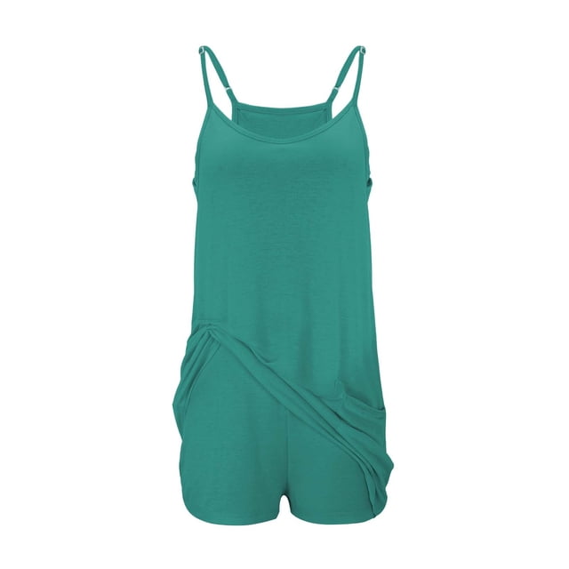 Yigetop Robe Athlétique avec Shorts! Combinaison-Short Décontractée Élégante Unie pour Femme à Double Poche avec Bretelles Réglables, Robe Barboteuse Transparente 3TG