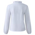 thumbnail image 2 of Women's Casual Solid Color Ruffle Collar Long Sleeve Ruffle Shirt Blouse V Neck Short Sleeve Shirt Tops, 2 of 7