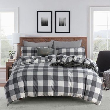 Ensemble de housse de couette en coton, jumeau, reine, roi housses de couette, Buffalo à carreaux ensemble de literie, couverture de couette à carreaux blanc gris noir, couverture de couette de style moderne