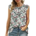 thumbnail image 2 of QUINDOS Débardeurs pour Femmes Grande Taille Liquidation Exercice Bleu Mode Col Rond Sans Manches Blouse T-Shirt Uni Hauts d'Été Blouse Camisoles Camisoles pour Femmes Grande Taille, 2 of 6
