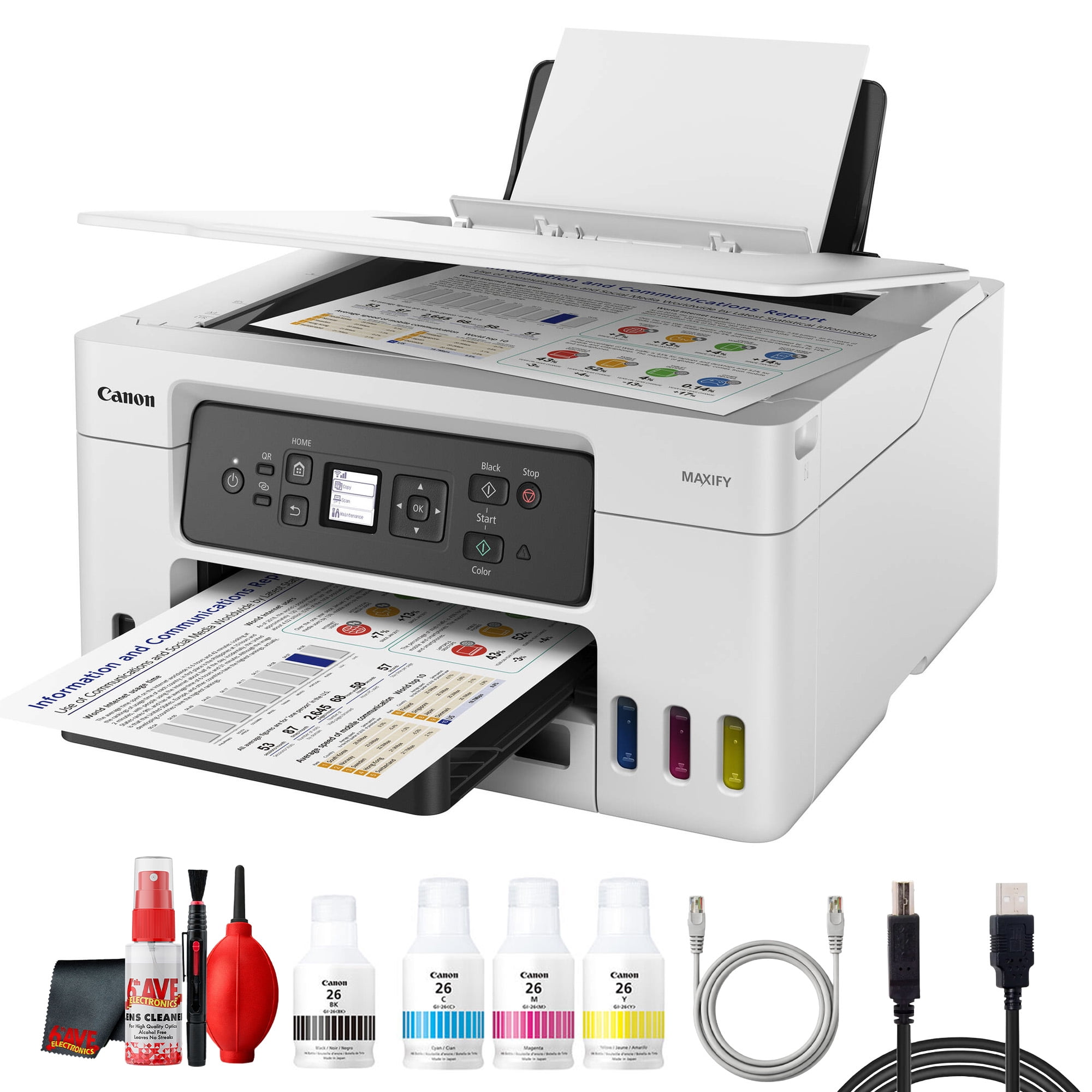 Canon MAXIFY GX3020 MegaTank Wireless MFP Color Printer Bundle